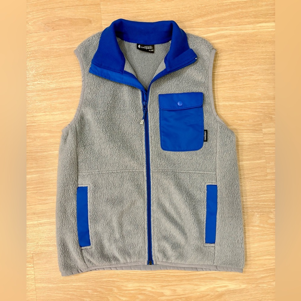 Cotopaxi Cubre Fleece Gray Blue Outdoor Vest Mens M Womens L Zip Pocket Gorpcore